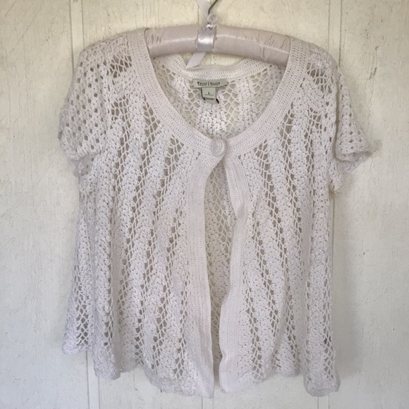 WHITE HOUSE BLACK MARKET WHITE CROCHET CARDIGAN SIZE LARGE - Picture 4 of 10